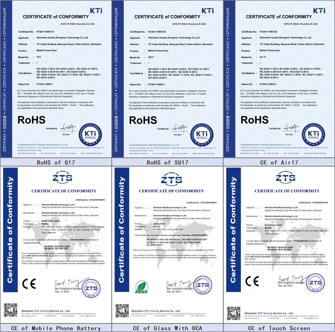 Musttby product certifications